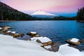 Mount Hood reflecting in Trillium Lake at sunset, National Forest, Oregon,USA Royalty Free Stock Photo