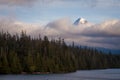 Mount Hood shrouded in low clouds at Lost Lake in Oregon Royalty Free Stock Photo
