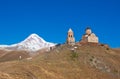 Mount Kazbek and Trinity Monastery, Georgia Royalty Free Stock Photo