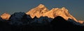 Mount Khumbutse, Everest and Nuptse at sunset