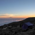 Hikers on the ridge ascend mount kilimanjaro the tallest peak in africa Royalty Free Stock Photo