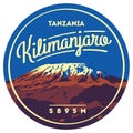 Mount Kilimanjaro in Africa, Tanzania outdoor adventure badge. Higest volcano on Earth illustration. Royalty Free Stock Photo