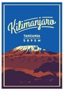 Mount Kilimanjaro in Africa, Tanzania outdoor adventure poster. Higest volcano on Earth illustration.