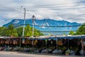 Mount Kinabalu view, villages at the foothill of the mountain. Sabah, Borneo, Malaysia Royalty Free Stock Photo