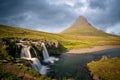 Mount Kirkjufell and Kirkjufellfoss waterfalls beautiful landscape in Snaefellsnes peninsula Iceland