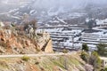 Mount Lebanon. Mountain landscape in Lebanon in winter with snow on terrace culture near laqlooq