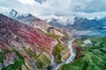 Mount Lenin seen from Basecamp in Kyrgyzstan taken in August 2018 Royalty Free Stock Photo