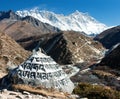 Mount Lhotse and buddhist symbols