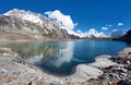 mount Lhotse and Makalu vith lake