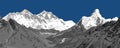 Mount Lhotse and Nuptse south rock face, top of Mt Everest and Ama Dablam peak, vector illustration Royalty Free Stock Photo