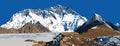 Mount Lhotse south rock face and glacier, vector illustration, Khumbu valley, Everest area, Nepal Royalty Free Stock Photo