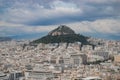 Mount Lycabettus also known as Lycabettos, Lykabettos or Lykavittos a Cretaceous limestone hill in Athens, Greece Royalty Free Stock Photo