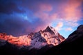 Mount Machapuchare (Fishtail) at sunset, view from Annapurna base camp Royalty Free Stock Photo