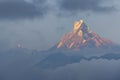 Mount Machhapuchchhre in evening soft sun light