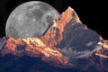 Mount Machhapuchhre and the Moon