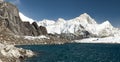 Mount Makalu above lake near Kongma La pass Royalty Free Stock Photo