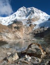 Mount Makalu and glacial lake, Nepal Himalayas mountains Royalty Free Stock Photo