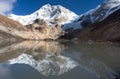 Mount Makalu mirroring in lake, Nepal Himalayas Royalty Free Stock Photo