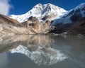 Mount Makalu mirroring in lake, Nepal Himalayas Royalty Free Stock Photo