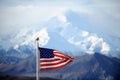Mount McKinley peak and US flag, Alaska, US Royalty Free Stock Photo