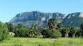 Mount Montgo palm trees. Typical landscape of Spain province Alicante Denia. View of the mountain from the valley.