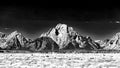 Mount Moran and Mount St. John in black and white IR