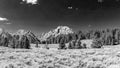 Mount Moran and Mount St. John from the potholes in black and white