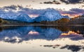 Mount Moran view from Oxbow Bend beside Snake River of Grand Teton, Wyoming Royalty Free Stock Photo