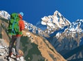 mount Nanda Devi vector illustration with hiker Royalty Free Stock Photo