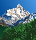 Mount Nanda Devi and woodland vector illustration