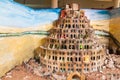 MOUNT NEBO, JORDAN - MARCH 21, 2017: Tower of Babel model in La Storia Tourism Complex at the Mount Nebo mountai Royalty Free Stock Photo
