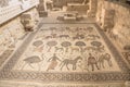 View at the Mosaic floor in the diaconicon-baptistery in Church of Mount Nebo in Jordan