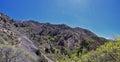 Mount Olympus Peak hiking trail views spring via Bonneville Shoreline, Wasatch Front Rocky Mountains, by Salt Lake City, Utah. Uni Royalty Free Stock Photo