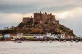 Mount Orgueil castle over the Gorey village, Saint Martin, bailiwick of Jersey, Channel Islands Royalty Free Stock Photo