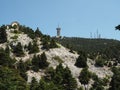 Mount Parnitha National Park, Greece - Bafi refuge - telecommunications tower Royalty Free Stock Photo
