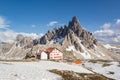 Mount Paterno and Rifugio Locatelli. Parco Naturale Tre Cime, Italy