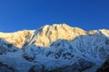 Sunlight on summit of Annapurna Mountain Range