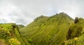 Mount Pelee green volcano cone crater panorama, Martinique, French overseas department