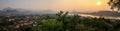 Sunset panorama from Wat Chom Si temple overlookingluang prabang and the mekong, mount phou si, luang prabang, laos