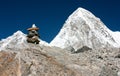 Mount Pumo Ri and stone man - Nepal Royalty Free Stock Photo