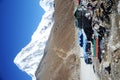 Mount Pumori above huts in Nepal