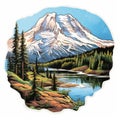 Detailed Mount Rainier Sticker - Contoured Shading Illustration