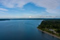 Mount Rainier on the horizon from above the Puget Sound at Nisqually Reach in June of 2022 Royalty Free Stock Photo