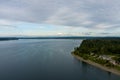 Mount Rainier on the horizon from above the Puget Sound at Nisqually Reach in June of 2022 Royalty Free Stock Photo