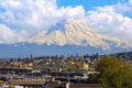 Mount Rainer over Port of Tacoma in Washington state