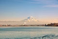 Mount Rainier over Tacoma, Washington, USA.Views of the volcano from the side of Commensement Bay. October, 2019.