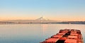 Mount Rainier over Tacoma, Washington, USA.Views of the volcano from the side of Commensement Bay. October, 2019.