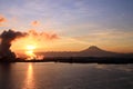 Mount Rainier over Tacoma, Washington, USA.Views of the volcano from the side of Commensement Bay. October, 2019.