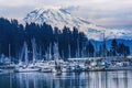 Mount Rainier Sailboats Reflection Gig Harbor Washington State Royalty Free Stock Photo