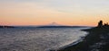 Mount Rainier and the Seattle, Washington skyline at sunset Royalty Free Stock Photo